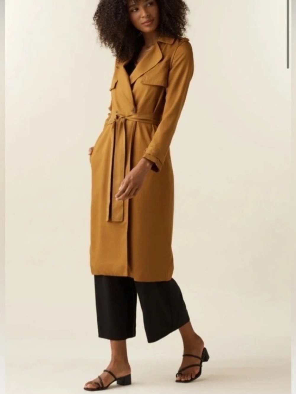 VETTA Belted Trench Coat Dress in Mustard
